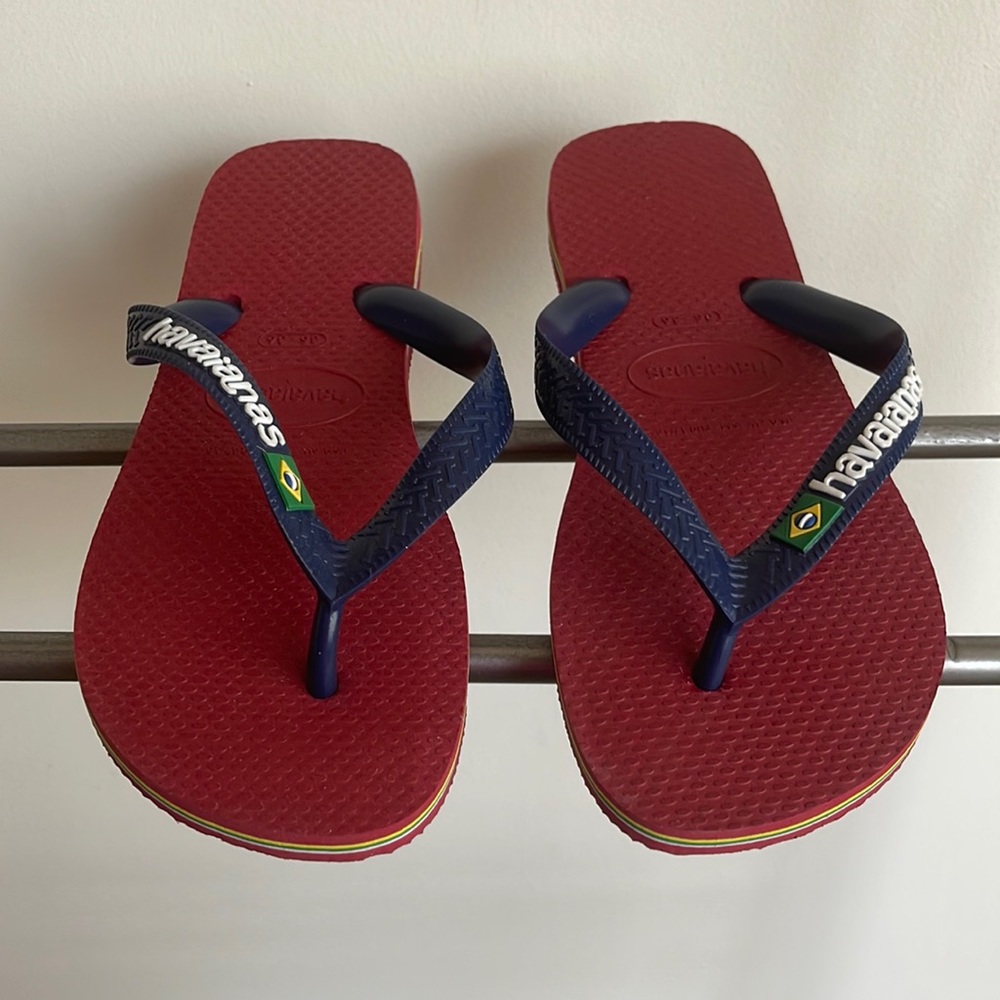 Havaianas Red/navy Brazil Flip Flops 3/4 or 35/36